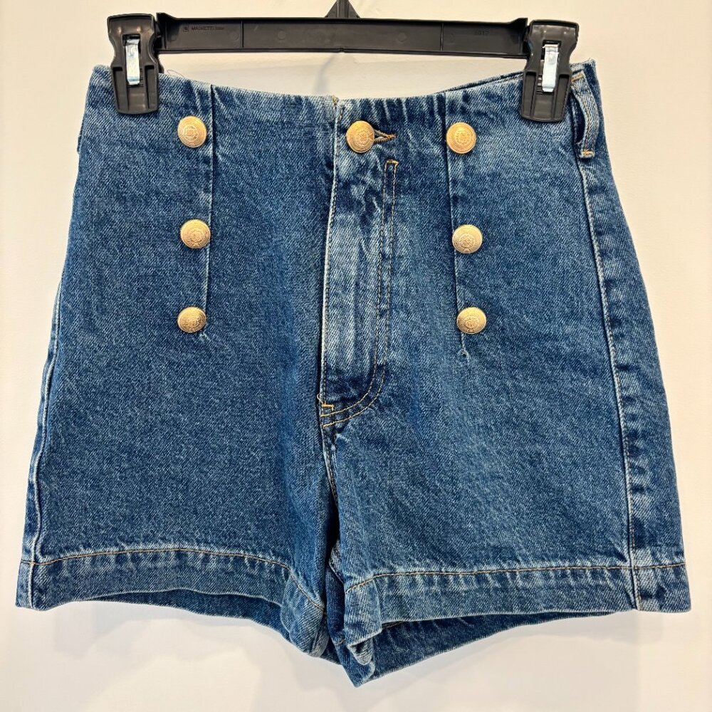 Zara denim and gold button sailor shorts